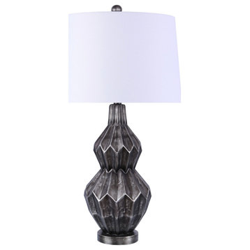 31.5" Brushed Black Silver Polyresin Table Lamp With White Linen Shade
