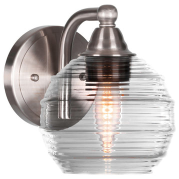 Paramount Wall Sconce, Brushed Nickel, 6" Clear Ribbed Glass