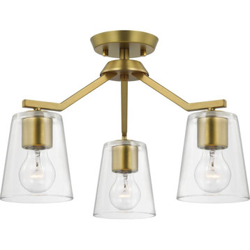 Vertex Collection 3-Light Brushed Gold Clear Glass Convertible Chandelier