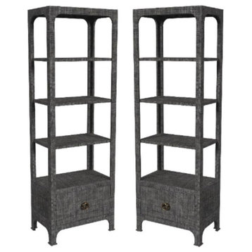 Home Square Solid and Engineered Wood Bookcase in Charcoal - Set of 2