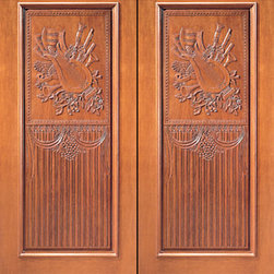 Prehung Double Door, Hand Carved One Panel in Mahogany - Front Doors