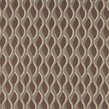 Brown Grey and Off White Wavy Striped Durable Upholstery Fabric By The Yard