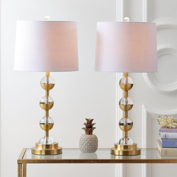 Avery 27.5" Crystal Table Lamp, Clear and Brass Gold, Set of 2