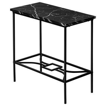 Accent Table, Side, End, Narrow, Small, 2 Tier, Metal, Black Marble Look