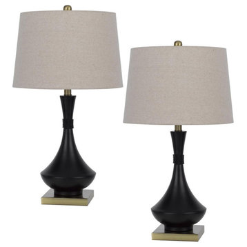 Hilo 2 Light Table Lamp, Black and Antique Brass