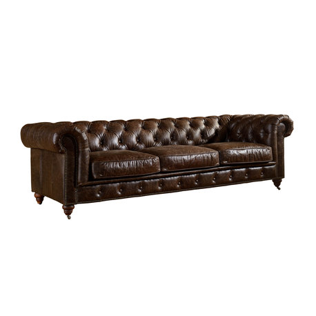 Crafters and Weavers Top Grain Leather Chesterfield Sofa, Dark Brown