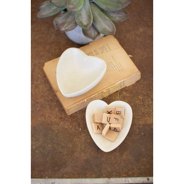 Kalalou A6199 Carved Stone Heart Bowl - White