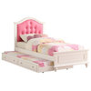 Benzara BM167273 Cherub Twin Size Bed With Trundle In Pink And White