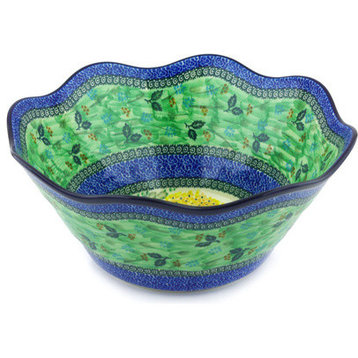 Polish Pottery 14" Stoneware Bowl Hand-Decorated Design