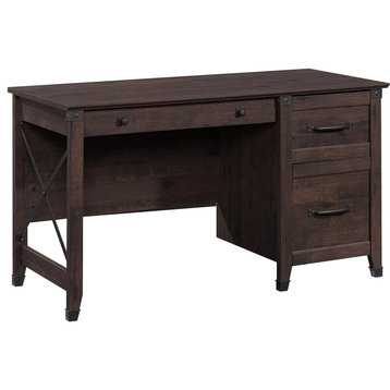 Farmhouse Desk, X-Shaped Side & Pedestal Support With Drawers, Rustic Cedar