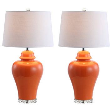 Winnie 27" Ceramic Urn LED Table Lamp, Set of 2, Orange