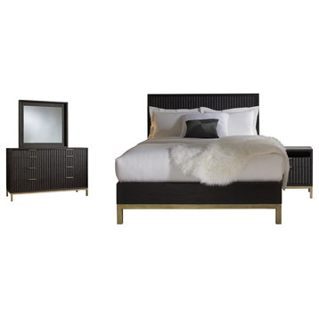 Modus Kentfield 4 Piece Queen Bedroom Set With Nightstand, Black Drifted Oak
