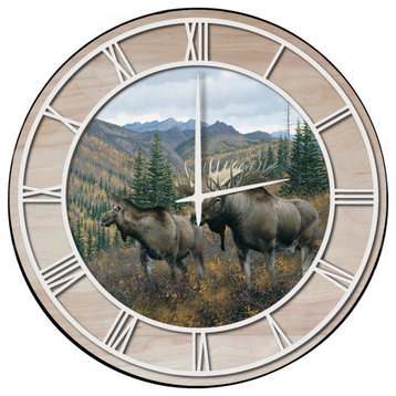 Wall Clock With Woodgrain Accent, Working the Ridge, White Numbers, 24"x24"