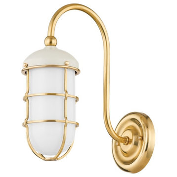 Hudson Valley Holkham 1 Light 13" Sconce, Aged Brass, MDS1500-AGB-OW