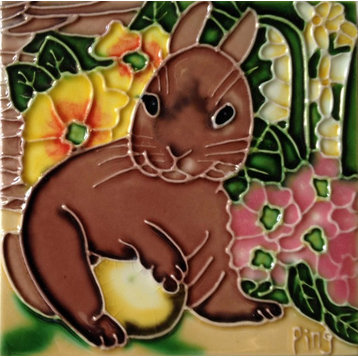 4x4" Rabbit Bunny Art Tile Ceramic Drink Holder Coaster