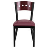 Black Decorative 4 Square Back Metal Dining Chair, Mahogany Wood Back/Burgundy V