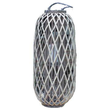 Tall Grey Willow Lantern with Glass - Large
