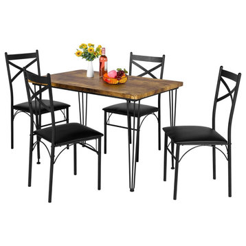 5 Pieces Dining Set, Rectangular Table and Padded Chairs With Cut Out Back