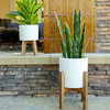 Set Of 2 10' & 8" Ridge Ceramic Planter On Wood Stand,Matte White