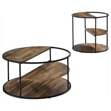 Furniture of America Marquesa Wood Round 2-Piece Coffee Table Set in Black