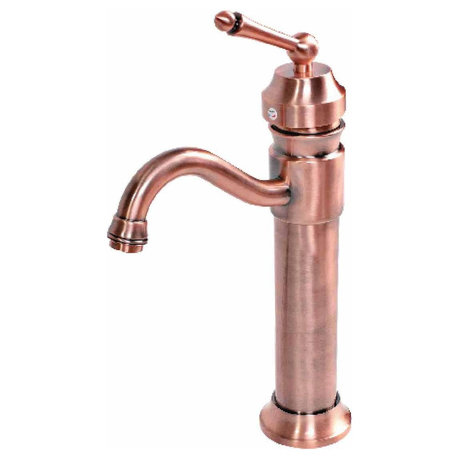 Antique Copper Bathroom Faucet Single Hole 11-3/4" Tall Single Handle