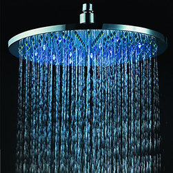 Contemporary Round Chrome Brass Faint LED Light Shower Head - RB12F - Showerheads And Body Sprays