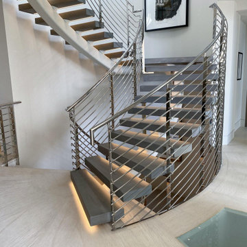 Ocean Blvd – Custom Stainless Steel Cable & Curved Stair Railing Systems, Corona