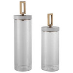 Uttermost - Uttermost 17545 Hayworth - 22" Container (Set of 2) - Made With Clear Seeded Glass, These Containers May Serve As Stylish Accessories Or Useful Storage. Each Has An Elegant White Marble Lid With A Brushed Brass Accent. Sizes: Sm-6x18x6, Lg-6x22x6   Renee Wightman 16.5 x 5.75 x 5.75  Shade Included: YesHayworth 22"  Container (Set of 2) Brushed Brass Clear Seeded Glass *UL Approved: YES *Energy Star Qualified: n/a  *ADA Certified: n/a  *Number of Lights:   *Bulb Included:No *Bulb Type:No *Finish Type:Brushed Brass