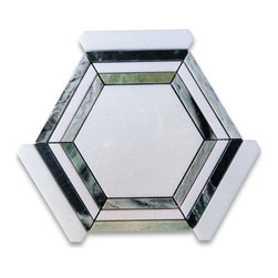 Stone Center Online - Thassos White Marble Hexagon Georama Mosaic Tile Sagano Vibrant Green, 1 sheet - Mosaic Tile