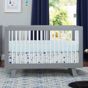 Hudson 3-In-1 Convertible Crib With Toddler Bed Conversion Kit, Gray/White