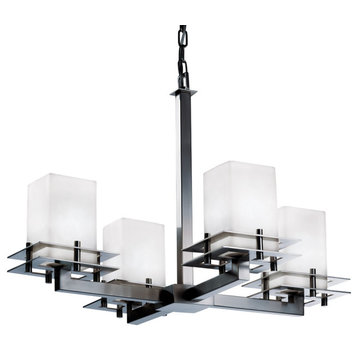 Fusion Metropolis 4-Light Chandelier, Brushed Nickel, Frosted Opal Artisan Glass