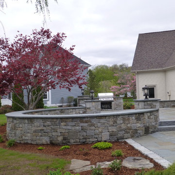 Bluestone Patio with Granite Cobblestone walls