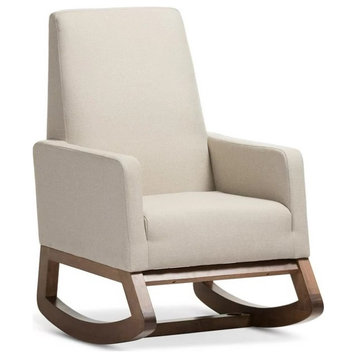 Retro Modern Rocking Chair, Wooden Base and Padded Seat With Track Arms, Beige
