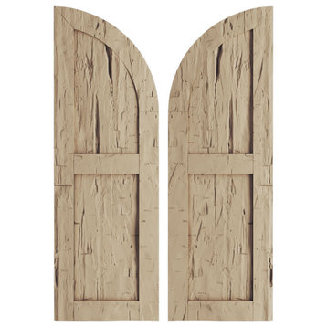 15"Wx62"H Hand Hewn Flat Panel Quarter Round Arch Top Faux Wood Shutters