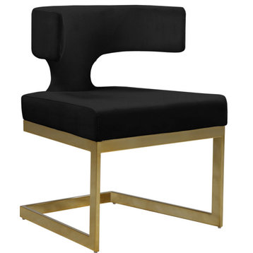 The Eve Dining Chair, Black Velvet, Rich Gold Metal Base