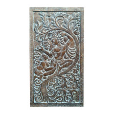 Consigned Vintage Door Panel, Krishna Radha Carving Barn Door Hand Carved Panel,