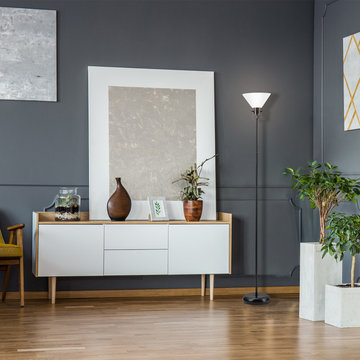 Trescott Adjustable 72" Floor Lamp, Matte Black, White Shade, On/Off Socket Rota