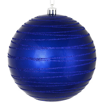 Vickerman N187622D 4" Cobalt Blue Candy Finish Ball Ornament With Glitter Lines