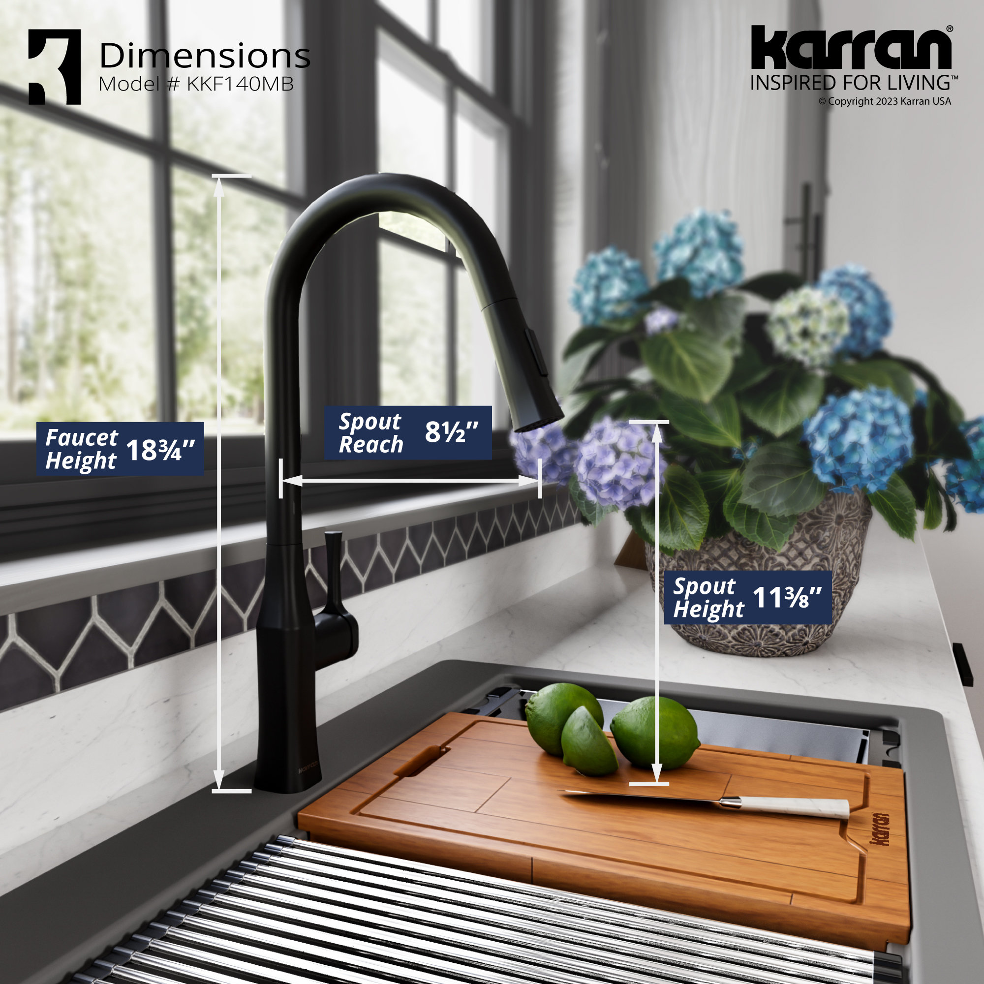 Karran KKF140 1-Handle Pull-Down Sprayer Kitchen Faucet, Matte Black