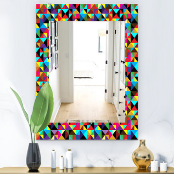 Designart Triangular Colourfields 1 Modern Frameless Wall Mirror, 24x32
