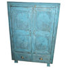 Consigned Antique Armoire Chakra Rustic Carved Blue Patina Cabinet