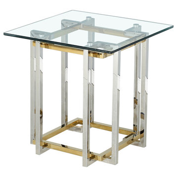 Contemporary Glass & Metal Accent Table in Silver & Gold