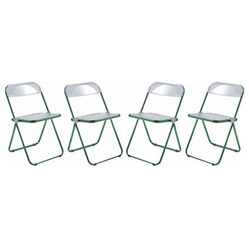 Leisuremod Lawrence Acrylic Folding Chair With Green Metal Frame, Set Of 4...