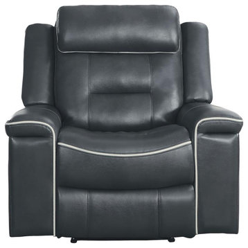 Lexicon Darwan Faux Leather Lay Flat Reclining Chair in Dark Gray