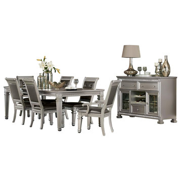8-PieceBegonia Dining Set Table, 2 Arm, 4 Side Chair, Server, Silver