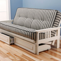 Monterey Antique White Futon Frame with Futon Mattress in Cazumel Navy - Futon Frames