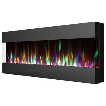 Fireside 60" Recessed/Wall-Mounted Electric Fireplace With Crystals, Black
