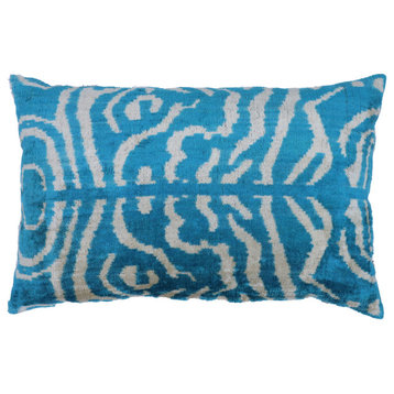Canvello Handmade Tiger Print Blue Throw Pillow Down Filled 16x24 in