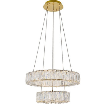 Elegant Lighting Monroe 2 Tier 17.7" Round Royal Cut LED Chandelier in Gold
