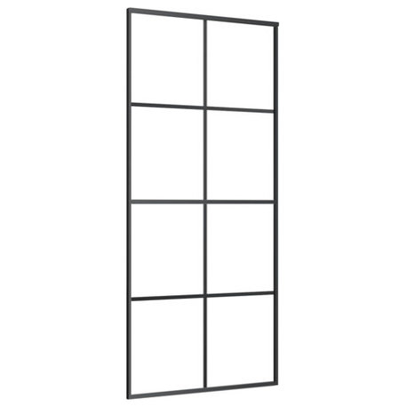 vidaXL Glass Door Interior Sliding Barn Door Aluminum and ESG Glass Black, Black, 1 Pcs/ 35.4" X 80.7", Transparent